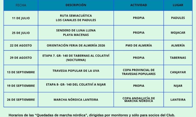 CALENDARIO DE ACTIVIDADES DEL TERCER TRIMESTRE DE 2026