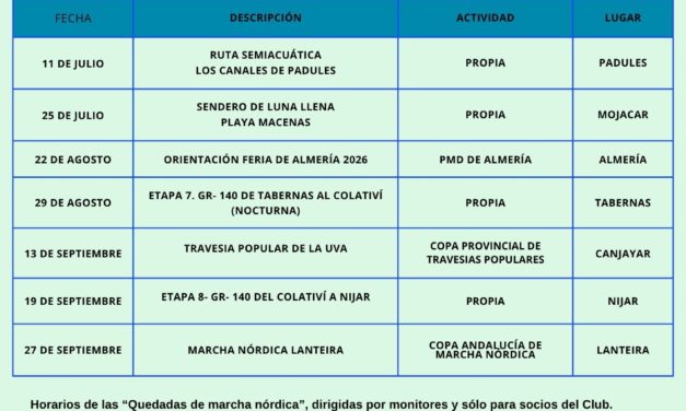 CALENDARIO DE ACTIVIDADES DEL TERCER TRIMESTRE DE 2026